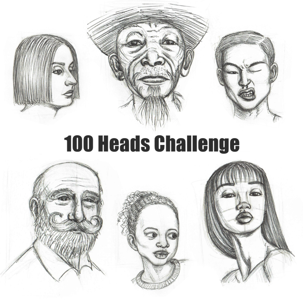 Zeichnungen von Alina Pascarella für die 50 heads challenge
